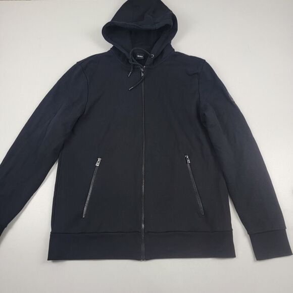 Hugo Boss Hoodie Mens XXL Black Patch Logo Hoody Boss Full Zip Jacket‎ - Picture 2 of 13